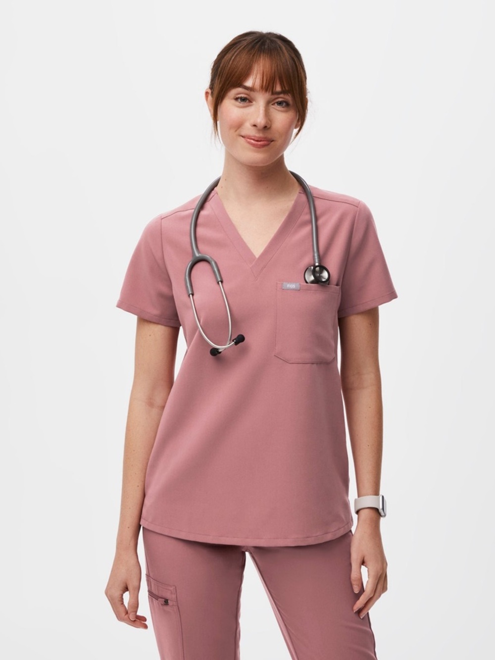 Slim Catarina One Pocket Scrub Top in Mauve | FIGD